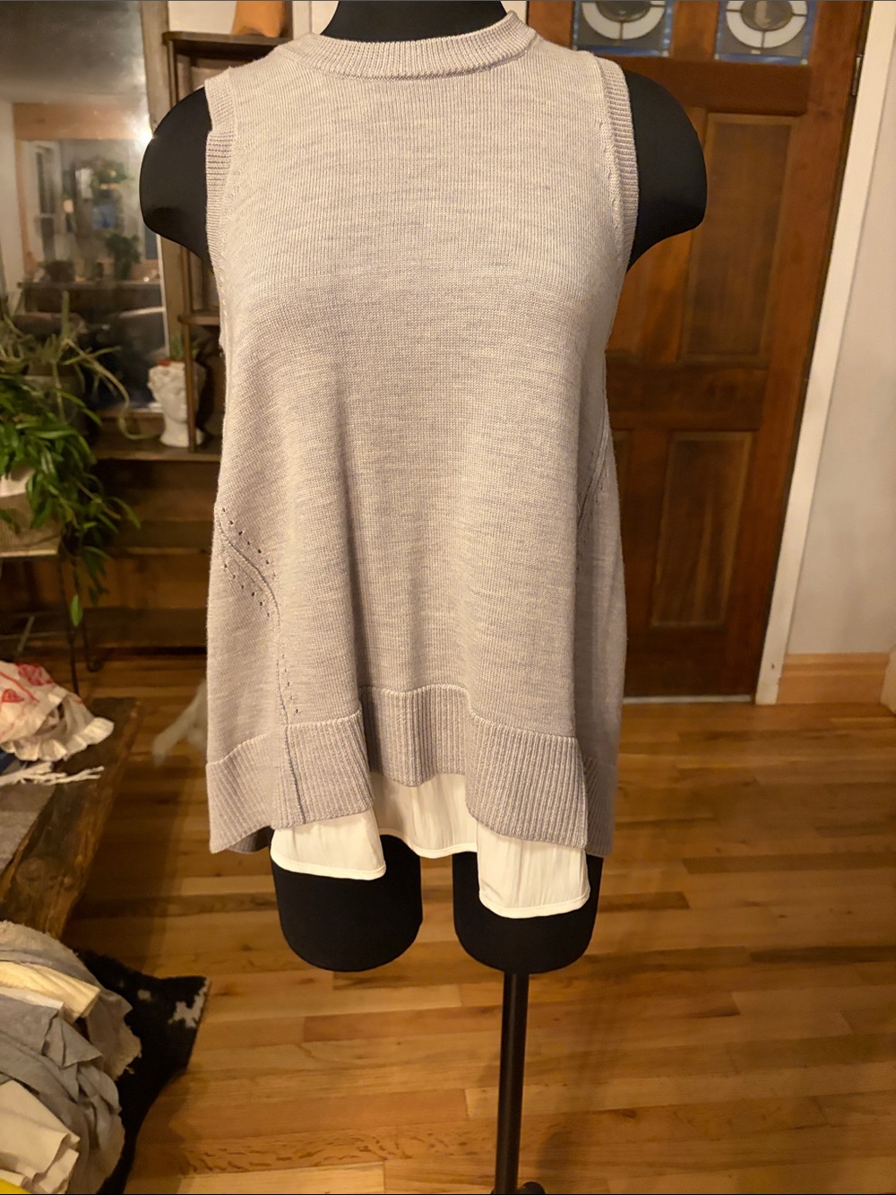 Athleta Light Gray Layered Knit Tank with White Underlay